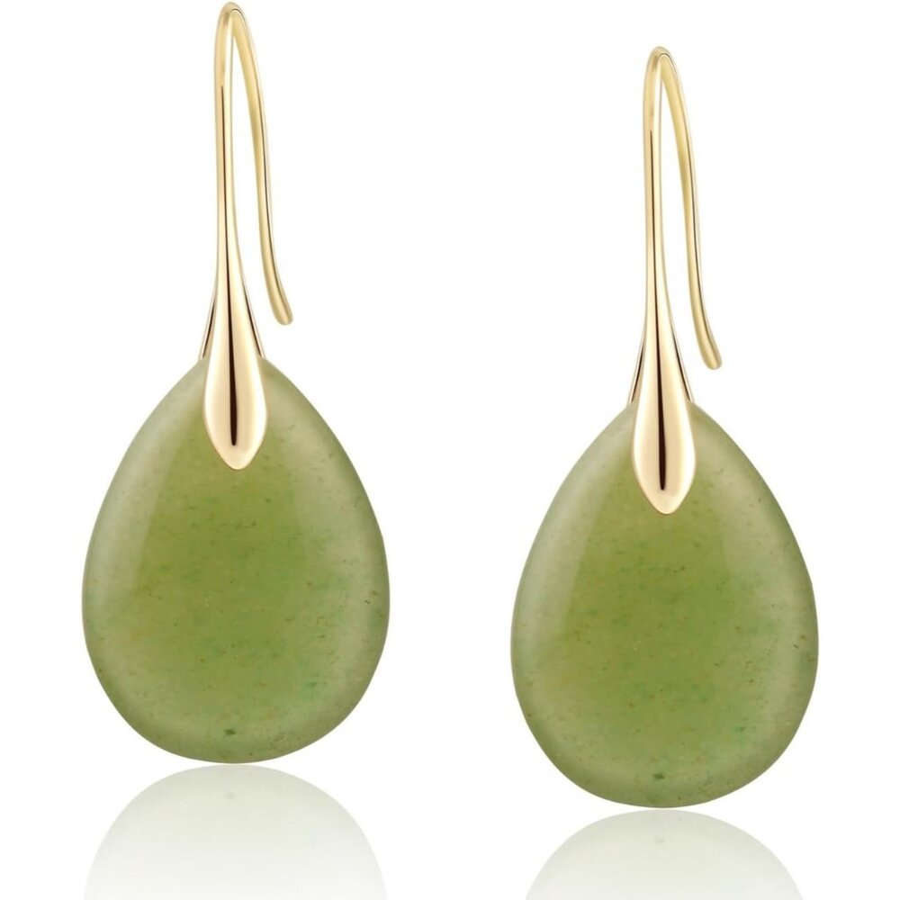 Women's Green Crystal Fishhoop Dangle Drop Agate Tear Beads High Luxury Earrings